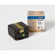 Brother HGE631V5 Black on Yellow 12mm 8M x 12mm High Grade Tape 5 pack - Image 1