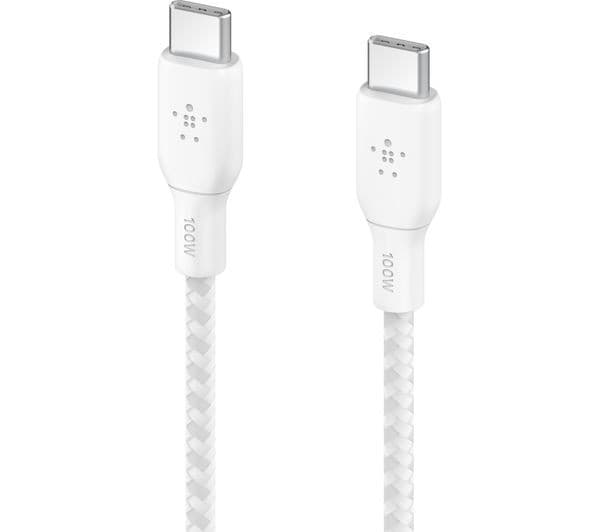 Belkin Braided USB-C to USB-C Cable, 100W, 2 m - White