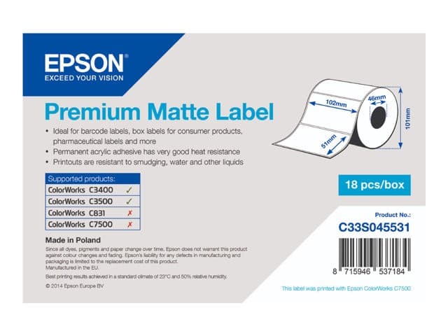 Epson Premium - die cut labels - matte - 650 label(s) - 102 x 51 mm