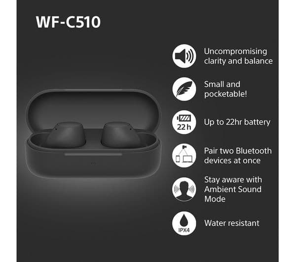 SONY WF-C510 Wireless Bluetooth Earbuds - Black - Image 3