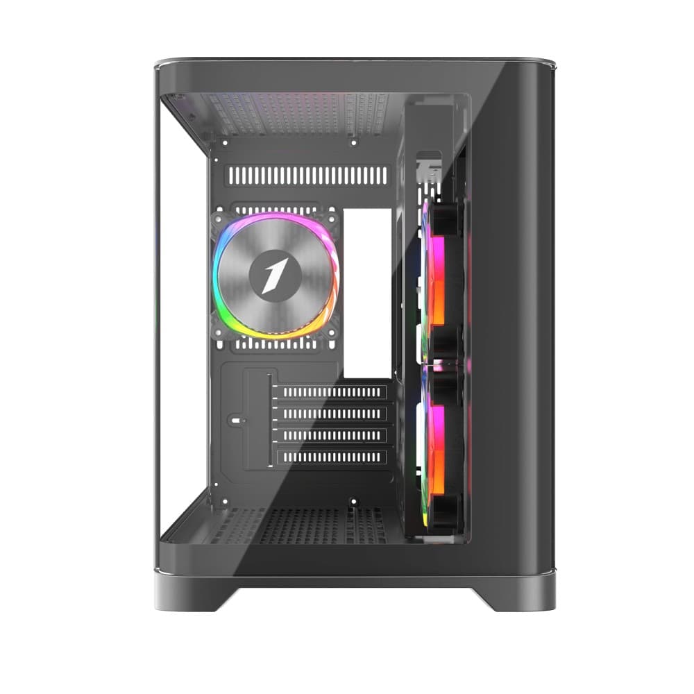 1st Player UV6 Tempered Glass Micro ATX Gaming Case - Black with 3 RGB Fans - Image 2