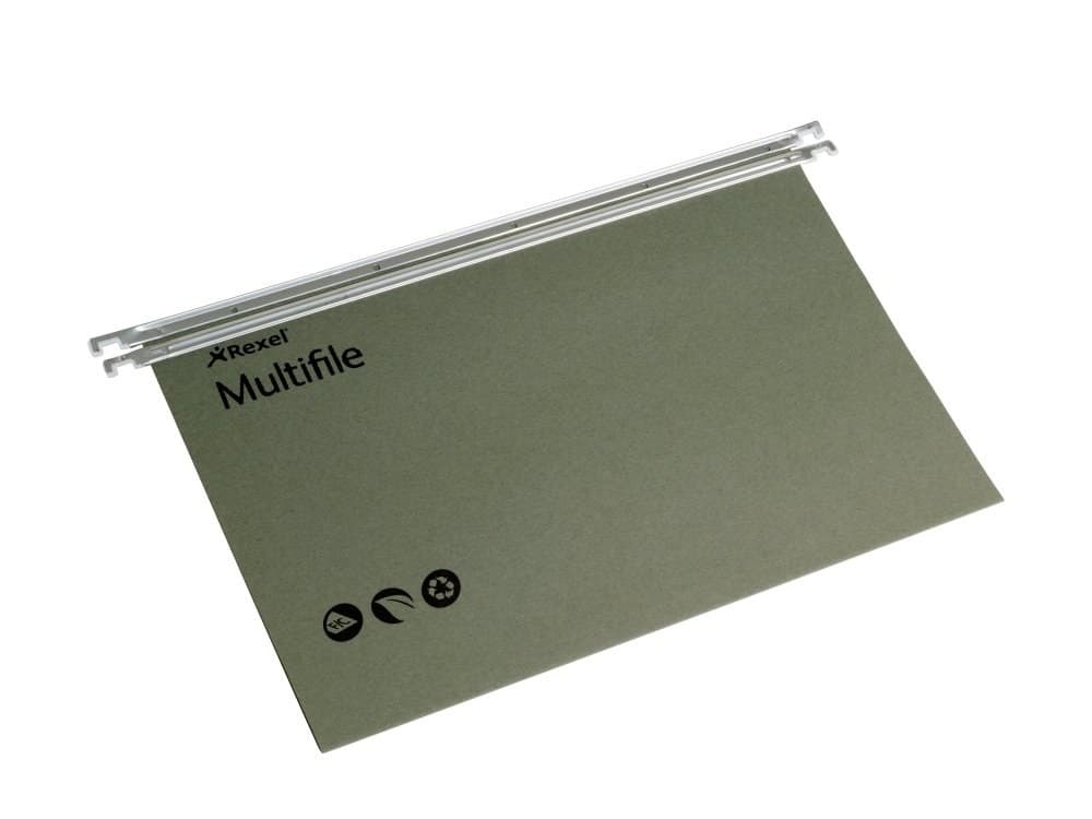 Rexel Multifile Foolscap Suspension File 15mm Green (50) - Image 1