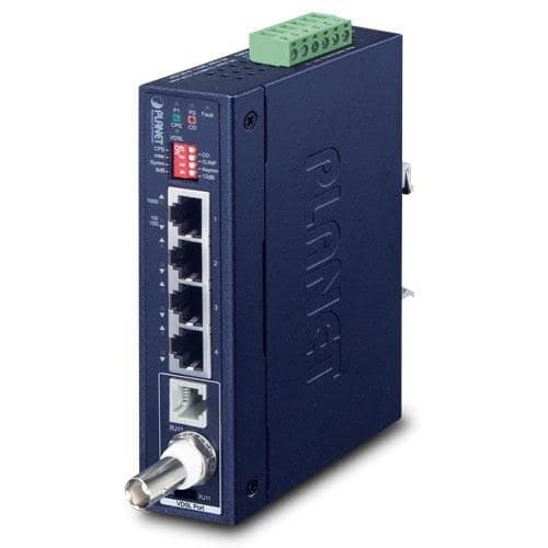 PLANET IVC-234GT IP30 Industrial 1-Port BNC/RJ11 to 4-Port 10/100/1000T Gigabit Ethernet VDSL2 Extender (-40 to 75C) - Image 1