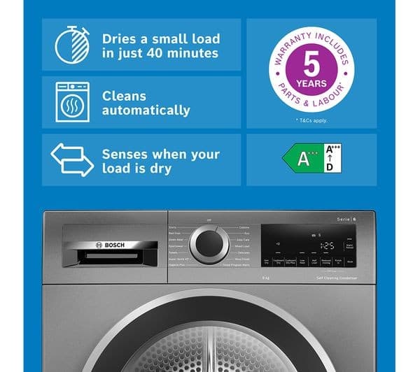 BOSCH Series 6 WQG245R2GB 9 kg Heat Pump Tumble Dryer - Graphite - Image 2