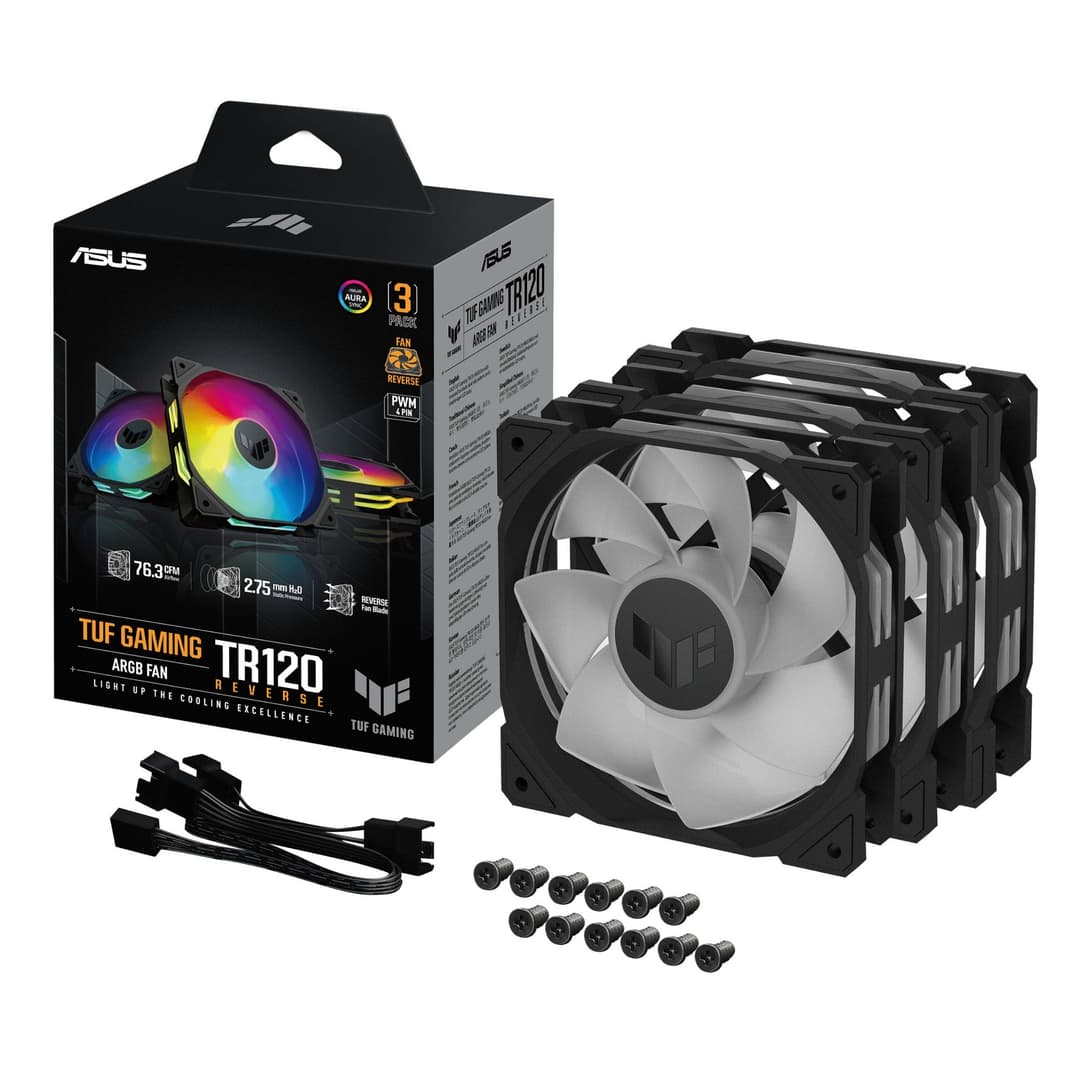 ASUS TUF Gaming TR120 ARGB Reverse Case Fan - Black 3-Pack - Image 1