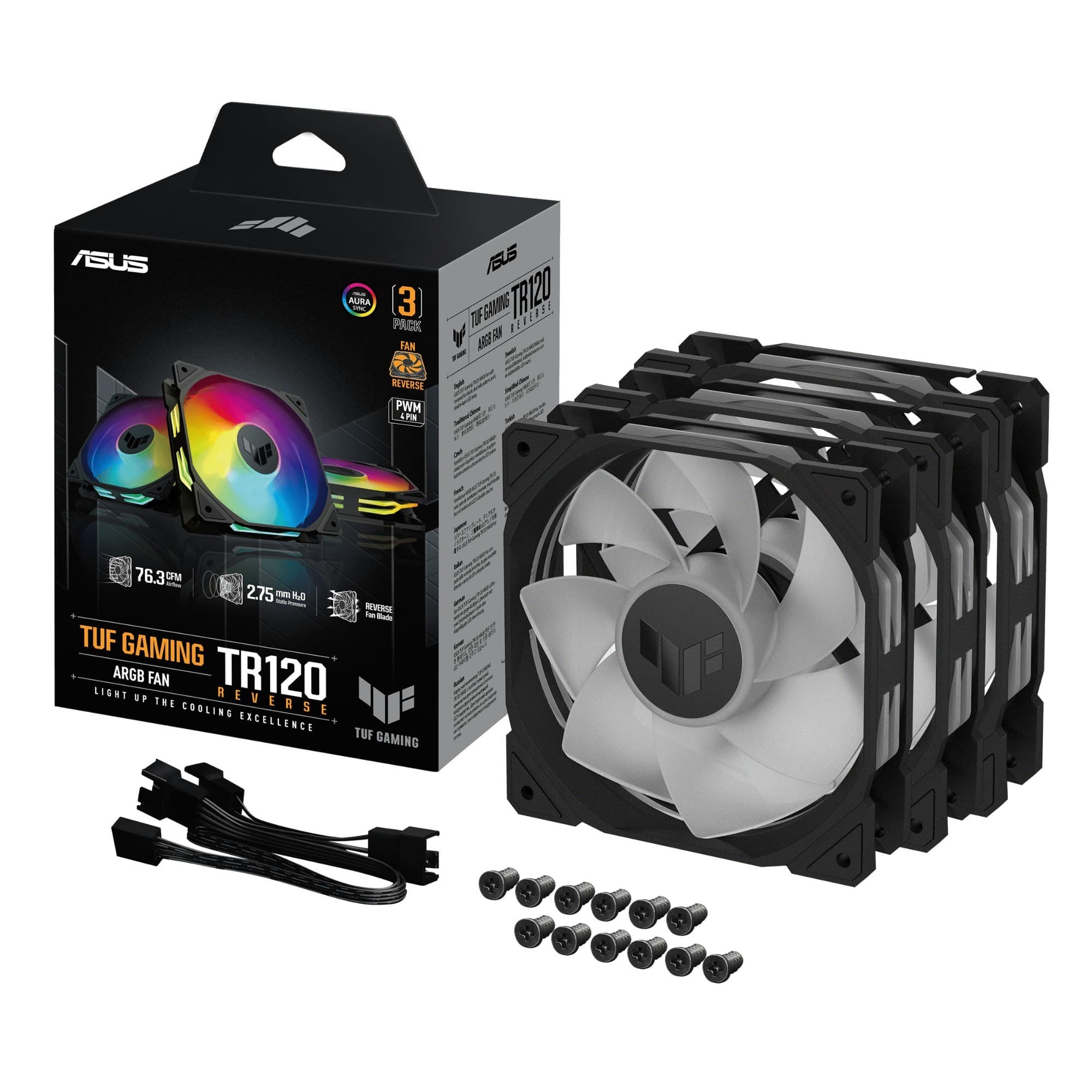 ASUS TUF Gaming TR120 ARGB Reverse 120mm Case Fan - Black 3-Pack