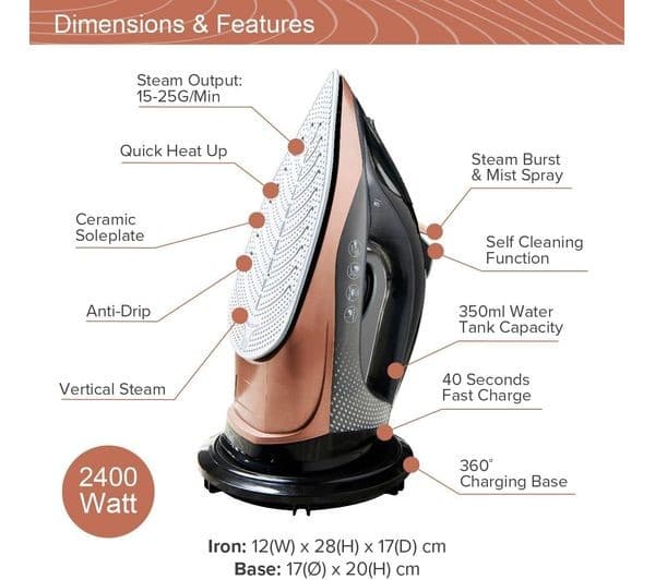 QUEST 34149 Cordless Steam Iron - Grey & gold - Image 2
