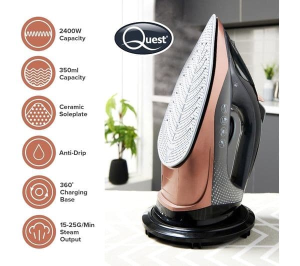 QUEST 34149 Cordless Steam Iron - Grey & gold - Image 4