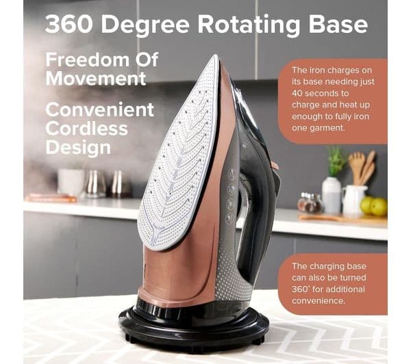 QUEST 34149 Cordless Steam Iron - Grey & gold - Image 6