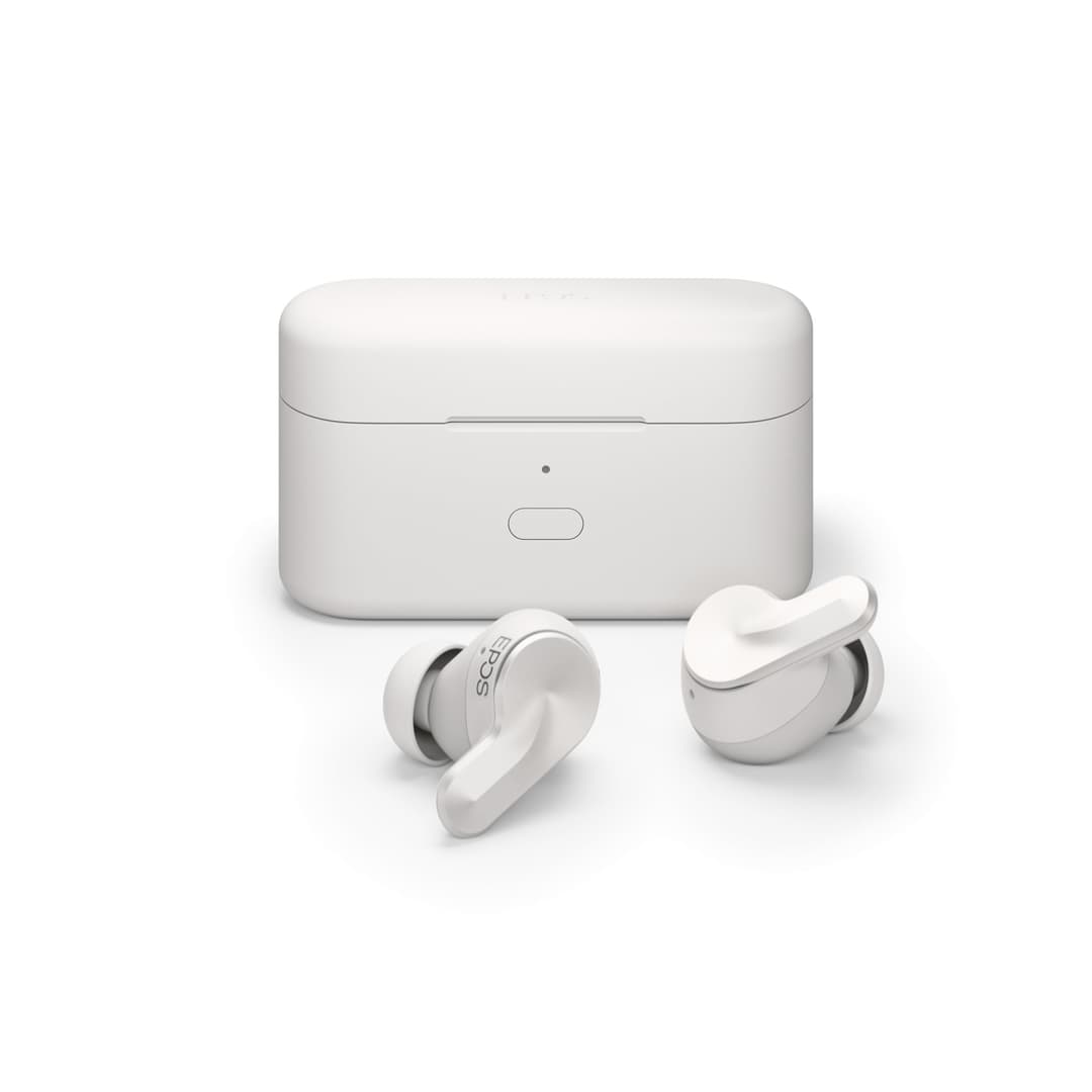 EPOS ADAPT E1 True Wireless Earbuds White - Hybrid ANC, Multi-Point Bluetooth, Microsoft Teams & Made for iPhone Certified, 50H Battery, Wireless Charging, Semi Open, USB C Dongle IPX5 Water Resistant - Image 1