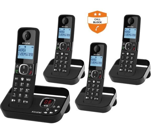 Alcatel F860 Voice ATL1427554 Cordless Phone with Answer Machine, Black - Quad Handsets