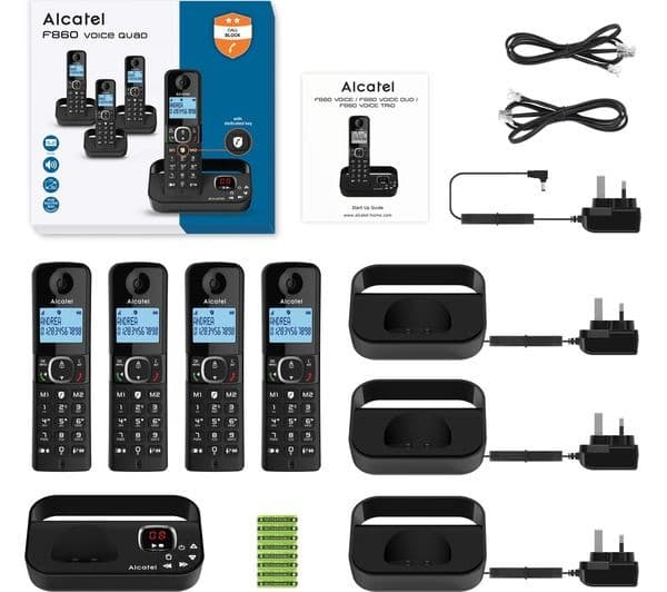 Alcatel F860 Voice ATL1427554 Cordless Phone with Answer Machine, Black - Quad Handsets - Image 3