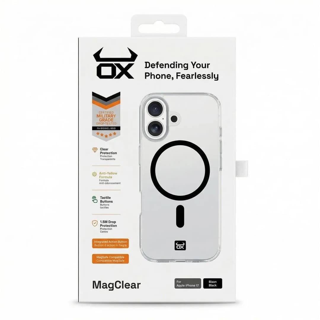 OX MagClear MagSafe Case for Apple iPhone 17 - Black - Image 1
