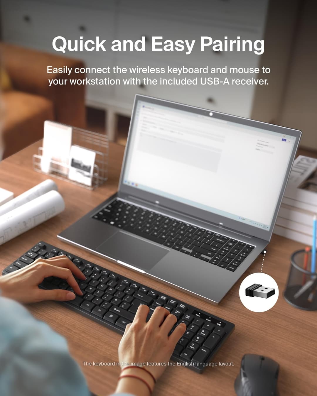 Belkin Wireless Keyboard and Mouse with USB-A Receiver - Keyboard Set with Wireless Mouse, Ergonomic Design for Home, Office, Desk, Compatible with Laptop, PC, Windows - Batteries Included - Image 4