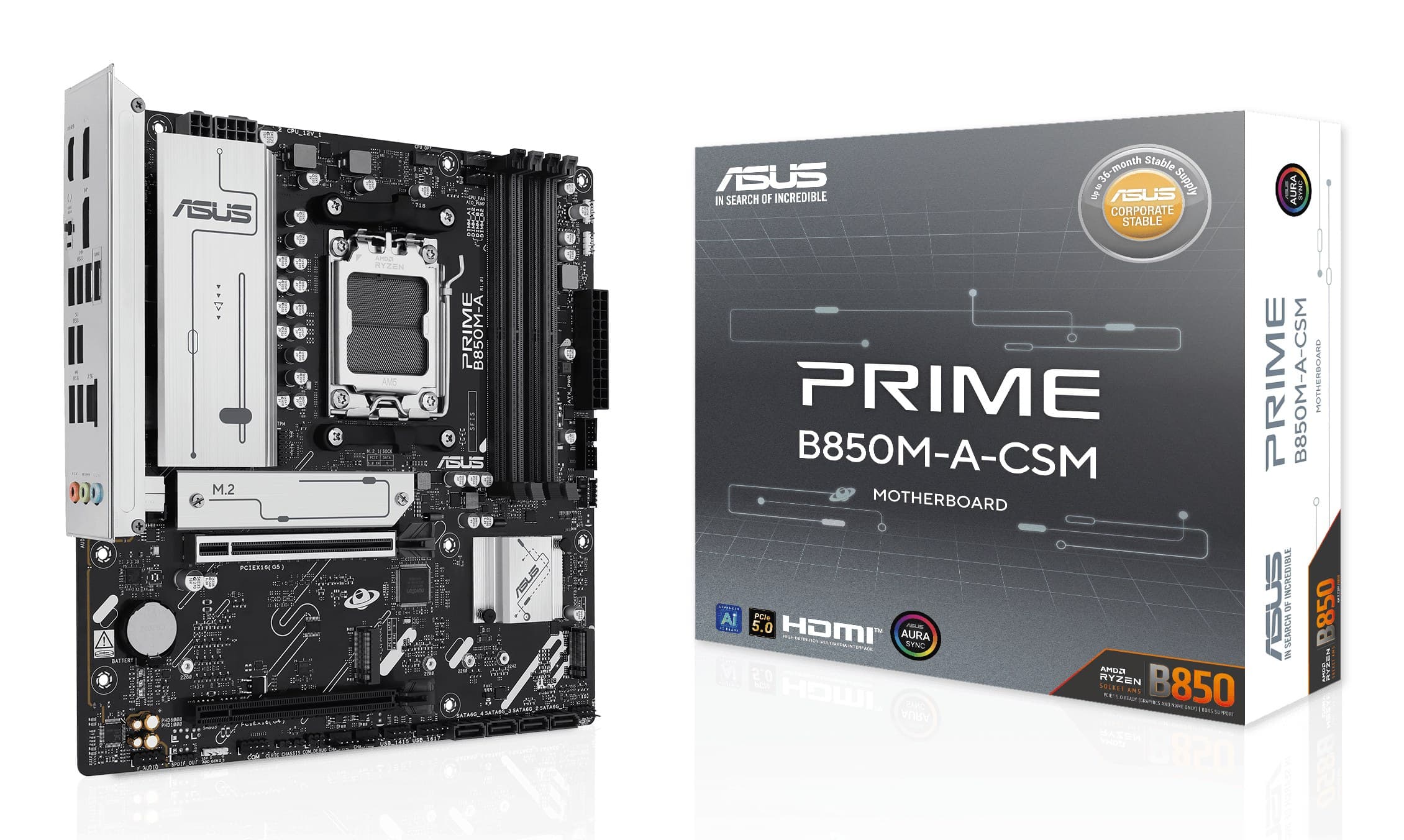 ASUS PRIME B850M-A-CSM AMD B850 Socket AM5 DDR5 micro ATX Motherboard