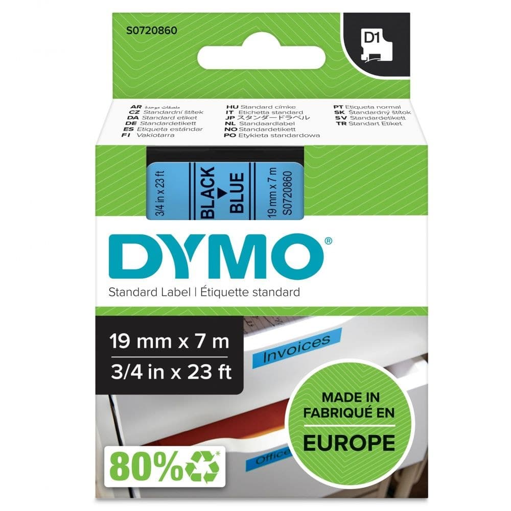 Dymo 45806 D1 19mm x 7m Black on Blue Tape - Image 1
