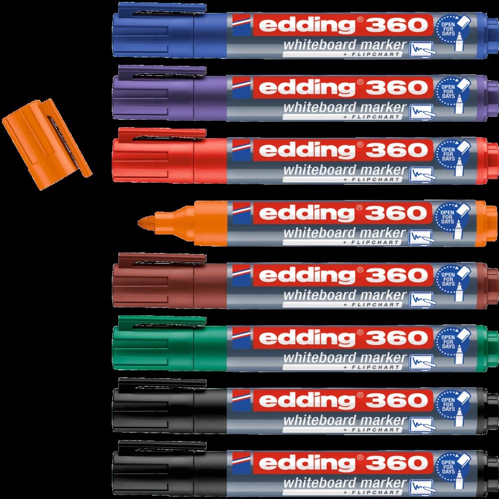 edding 360 Whiteboard Marker Assorted Colours Round Nib 1.5-3 mm Pack of 8 - Image 1