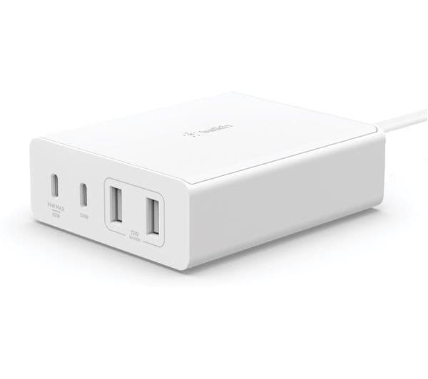 Belkin 108W GaN Multi-Device Charging Station – 2x USB-C & 2x USB-A Desktop Fast Charger - White - Image 1