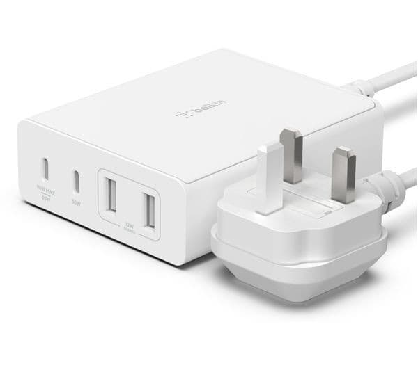 Belkin 108W GaN Multi-Device Charging Station – 2x USB-C & 2x USB-A Desktop Fast Charger - White - Image 3