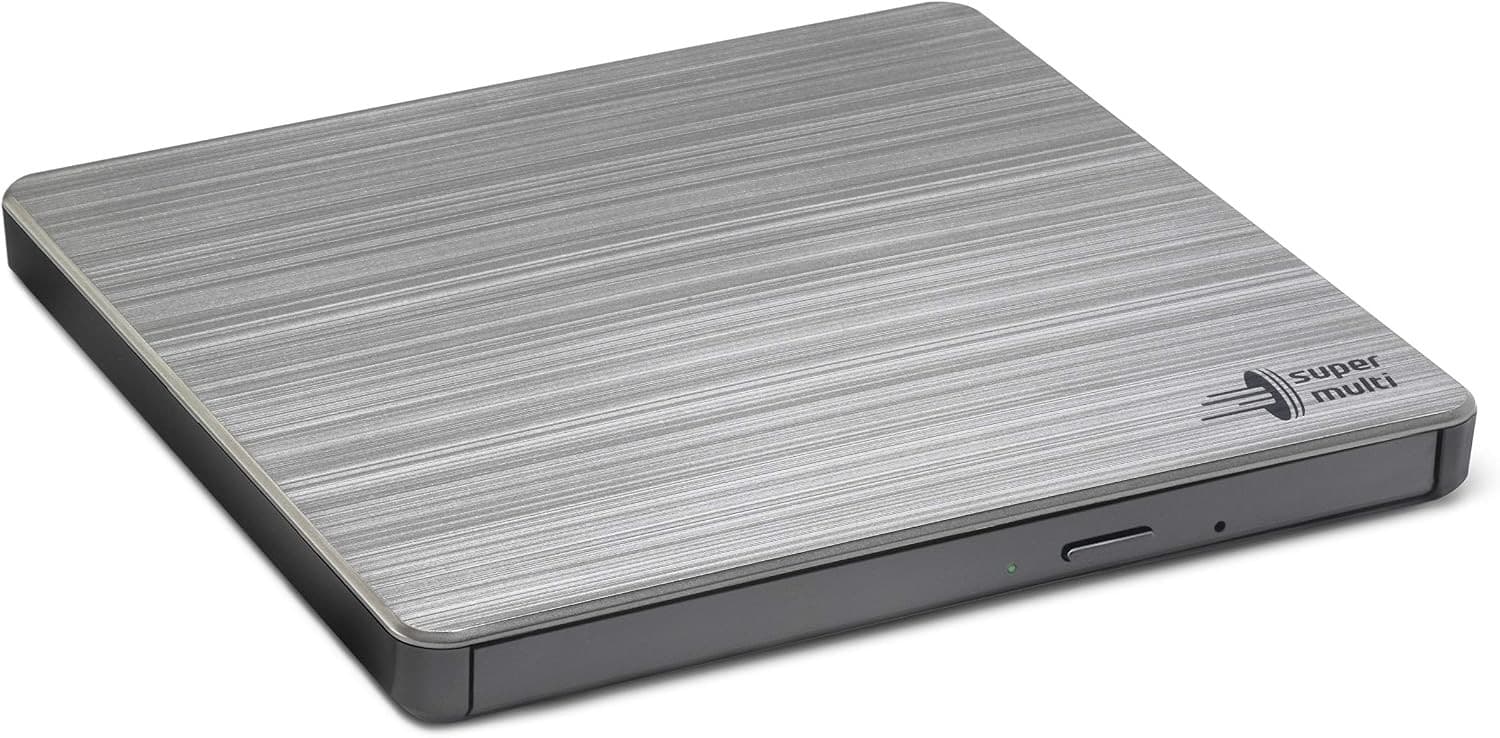 Hitachi-LG GP60 External DVD Drive Slim Portable DVD Writer USB 2.0 for Windows & Mac - Silver