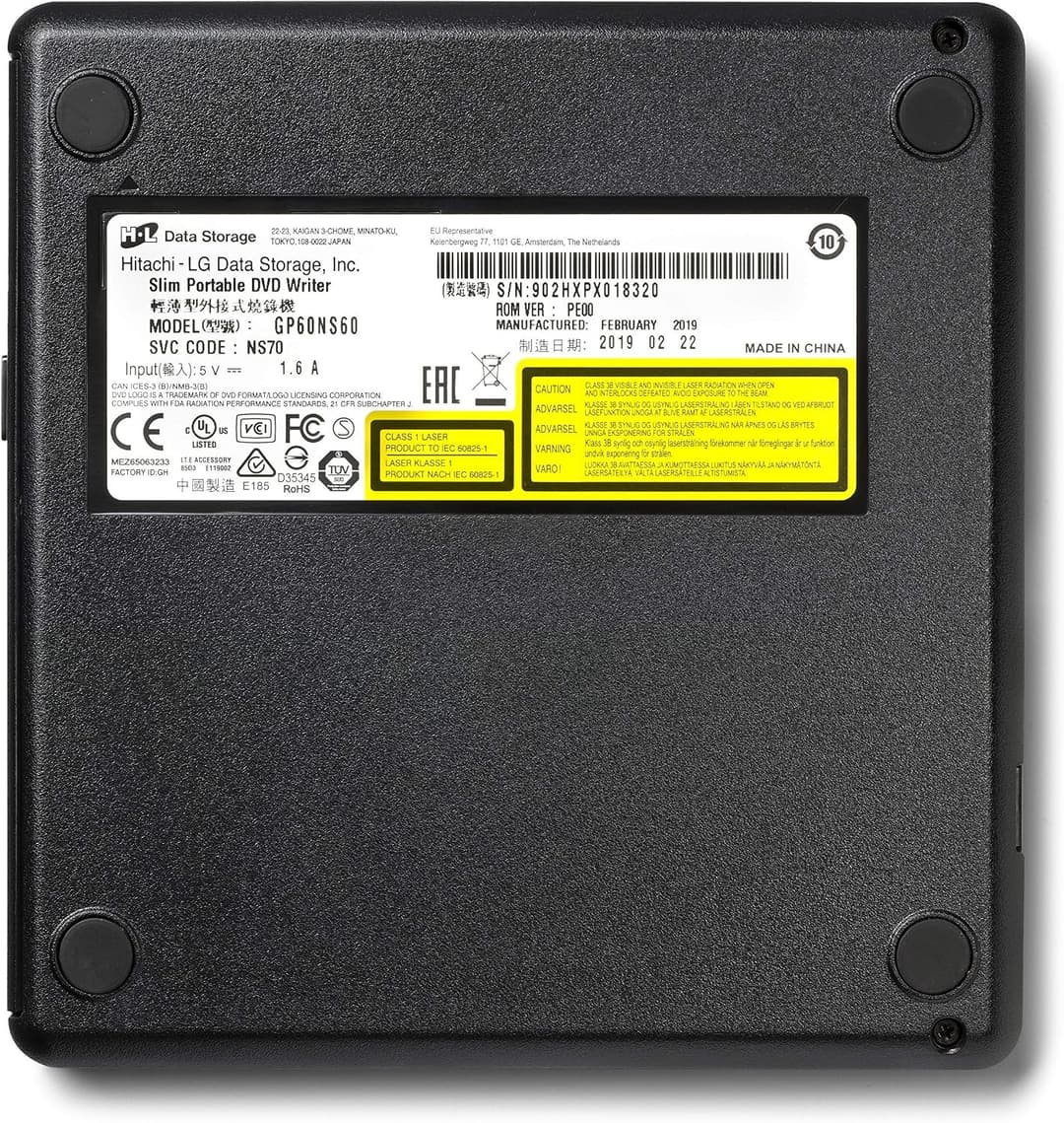 Hitachi-LG GP60 External DVD Drive Slim Portable DVD Writer USB 2.0 for Windows & Mac - Silver - Image 4