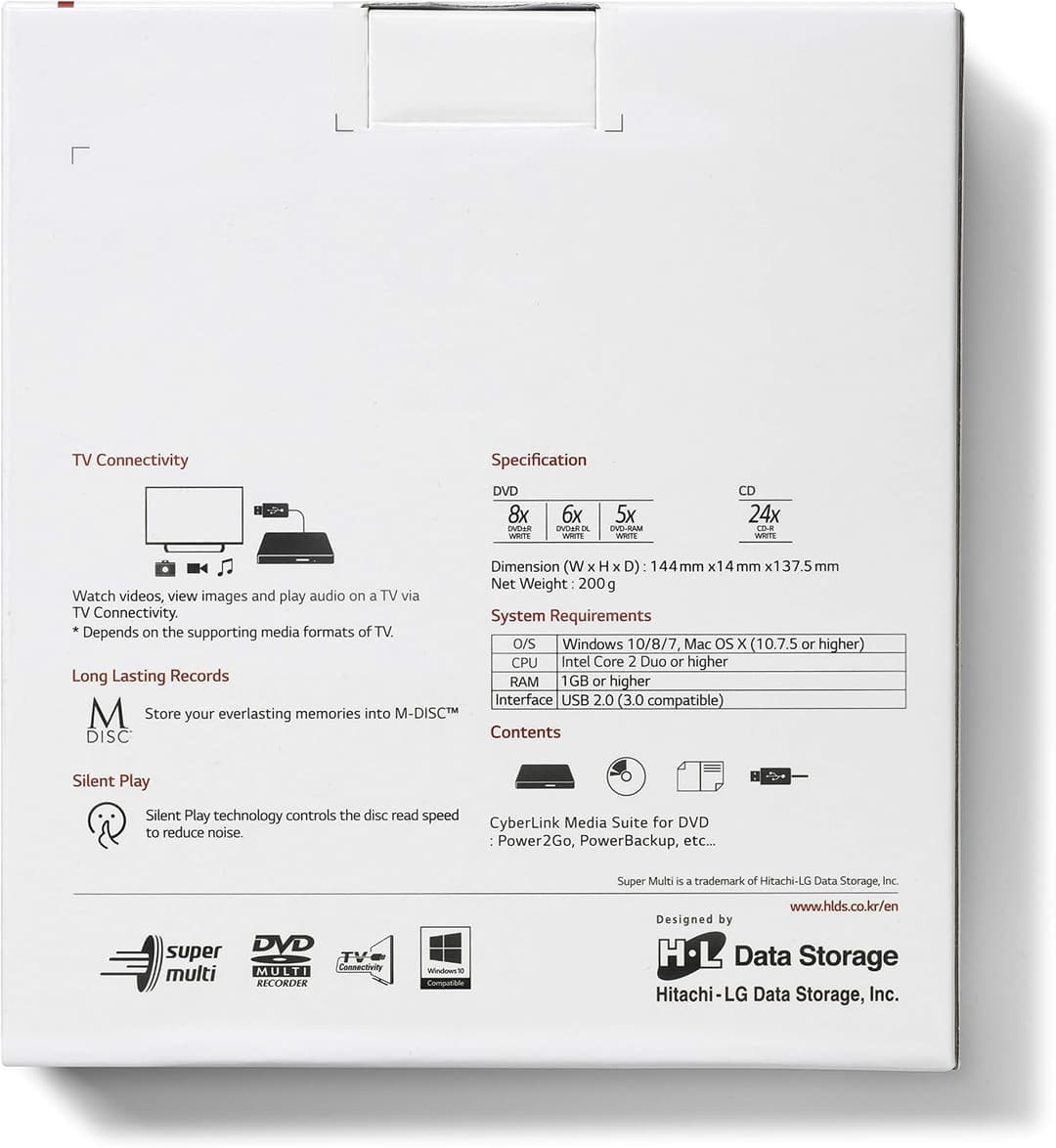 Hitachi-LG GP60 External DVD Drive Slim Portable DVD Writer USB 2.0 for Windows & Mac - Silver - Image 6