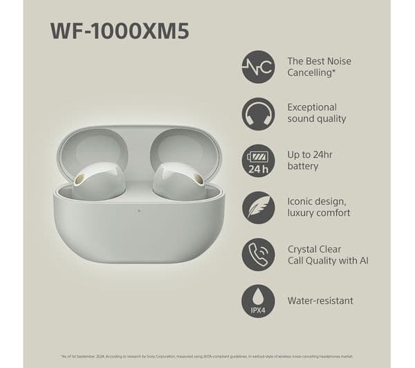 Sony WF-1000XM5 Wireless Noise Cancelling Earbuds - Silver - Image 4