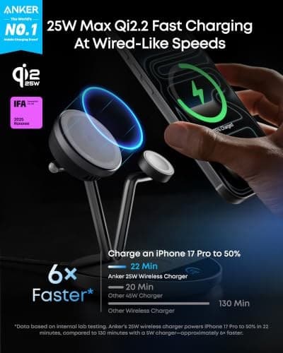 Anker Prime 3-in-1 Wireless Charger Dock Stand, Qi2‑Certified 25W - Image 5