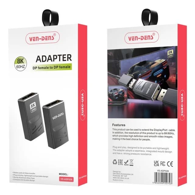 Ven-Dens 8K DisplayPort Adapter, High-Resolution & Reliable Display Extension, VD-ADP028 - Black - Image 2