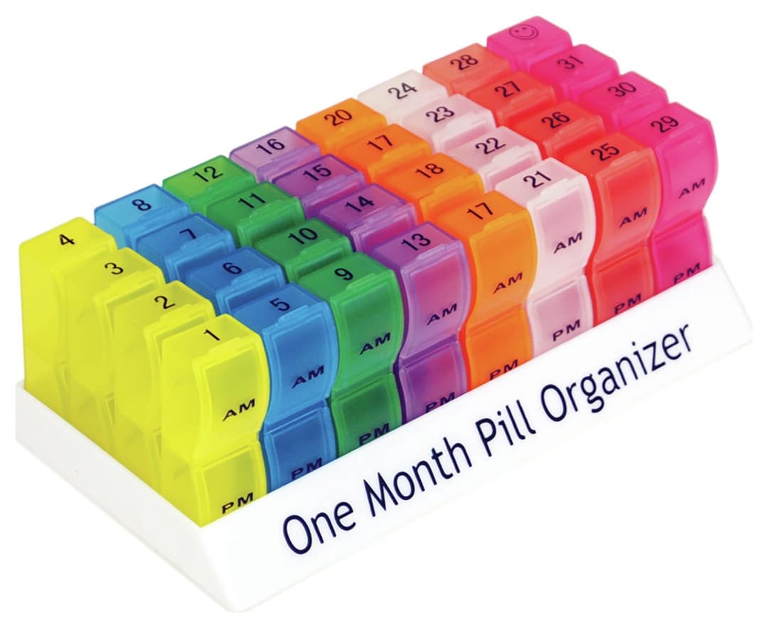 One Month Pill Tablet Container Box 31 Day Organiser 64 Compartments Am - Image 1