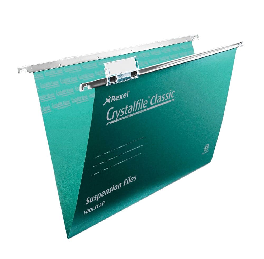Rexel Crystalfile Classic Foolscap Suspension File 15mm Green (50) - Image 1