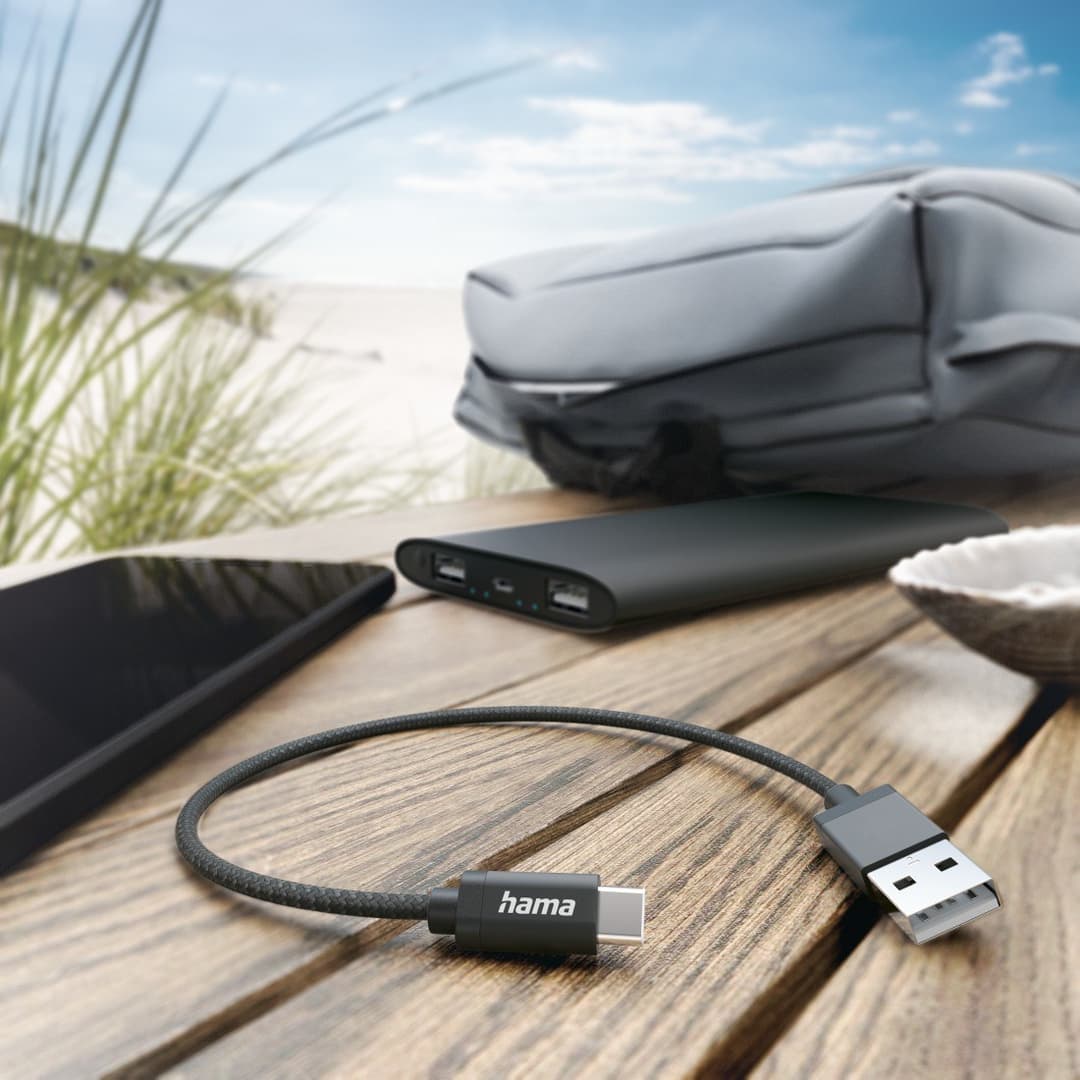 Hama USB 2.0 USB-A to USB-C Charging Cable 480 Mbit/s (00201600) - 0.2 m, Black - Image 2