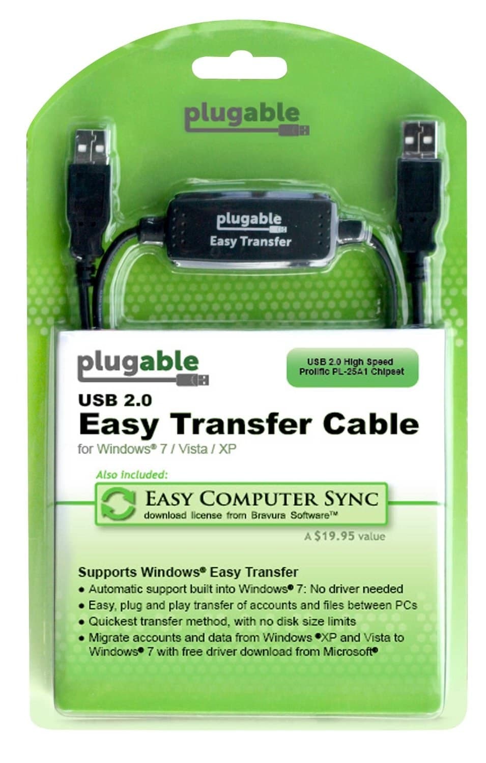Plugable Technologies USB Transfer Cable, Unlimited Use, Transfer Data Between 2 Windows PC's, Compatible with Windows 11, 10, 7, XP, Bravura Easy Computer Sync Software Included - Image 2
