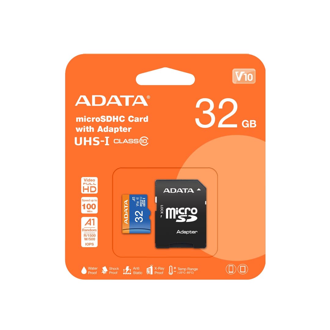 ADATA Premier microSDHC UHS-I Class 10 A1 V10 Memory Card with SD Adapter 32GB - Image 1