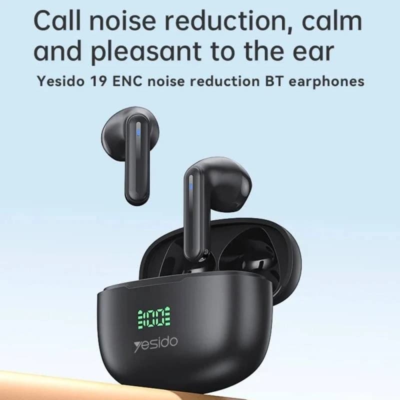 Yesido TWS19 Bluetooth 5.3 ENC Wireless Earbuds with LED Display - Black - Image 3