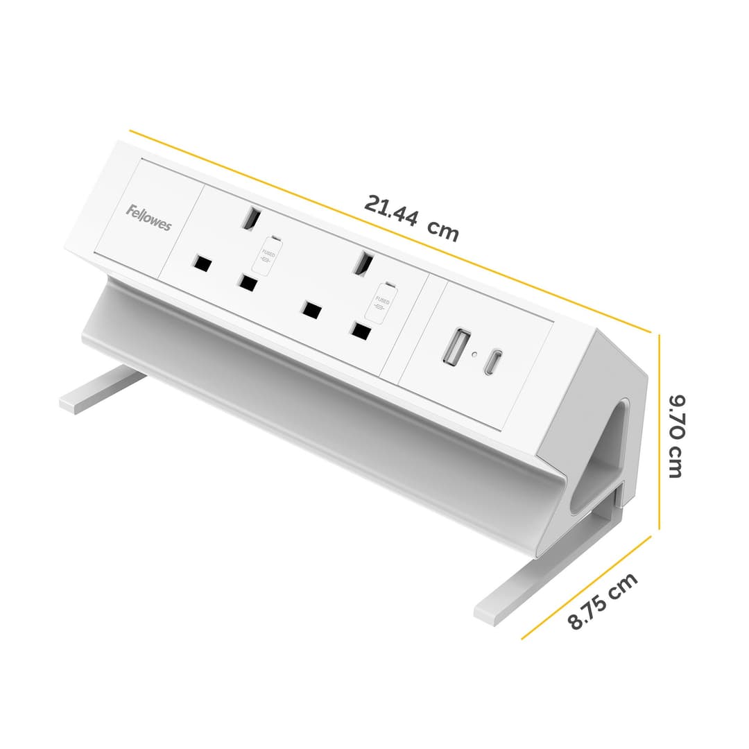 Fellowes Power Desk 2 Socket with 2 Power Sockets 1 USB-A & USB-C Ports White - Image 3