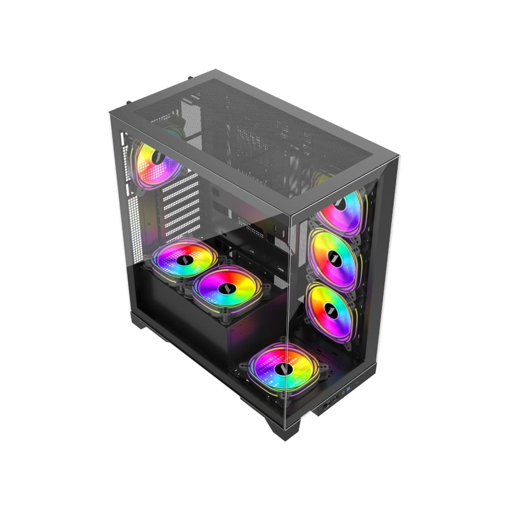1st Player MIKU Mi8 Tempered Glass Mid Tower Gaming PC Case Black with 7x ARGB Fans - Image 2