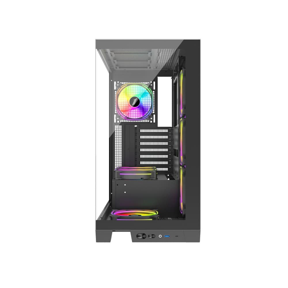 1st Player MIKU Mi8 Tempered Glass Mid Tower Gaming PC Case Black with 7x ARGB Fans - Image 3