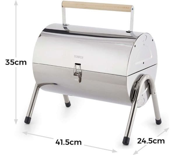TOWER Portable Barrel Grill Charcoal BBQ - Silver - Image 3