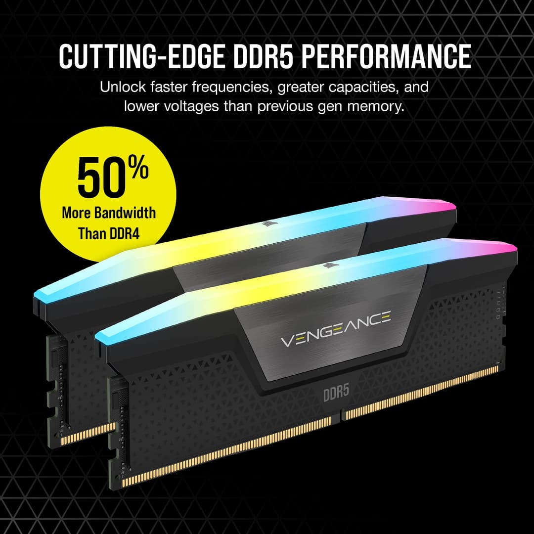 Corsair Vengeance RGB DDR5 RAM 16GB (2x8GB) Up to 5200MHz CL40 Intel XMP iCUE Compatible Computer Memory - Black - Image 3