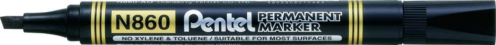 Pentel N860 12 Pack Black Permanent Marker Chisel Tip 2.5-7mm Line