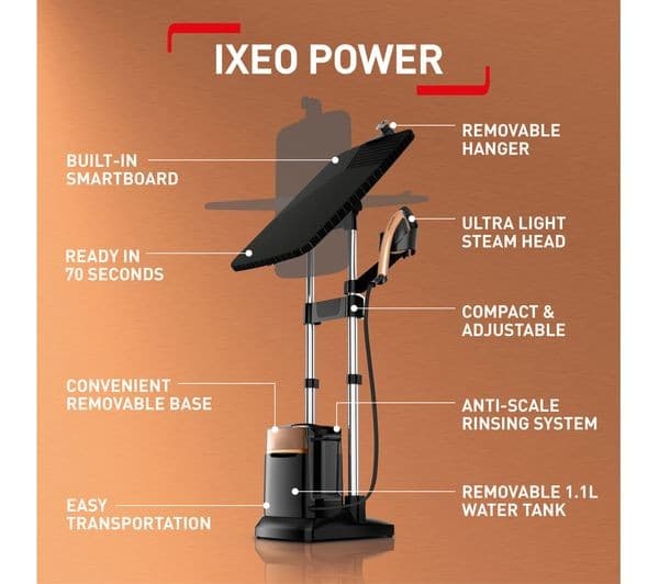 TEFAL IXEO Power QT2020 All-in-One Iron & Clothes Steamer - Black & Copper - Image 3