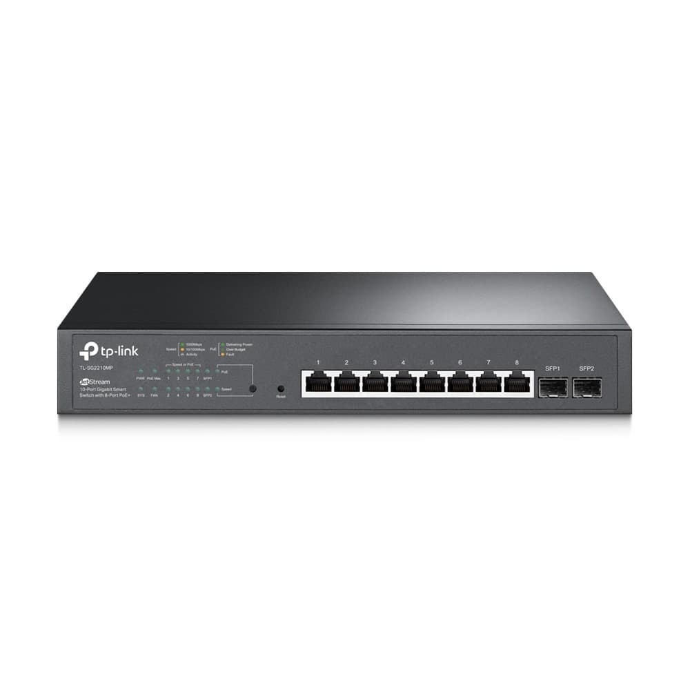 TP-LINK TL-SG2210MP 20 Gbit/s Rack Mountable Managed 8 x Gigabit Ethernet RJ45+2 x SFP Ports Network Switch - Image 1