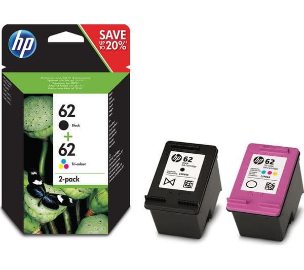 HP 62 - 2-pack - pigmented black, colour (cyan, magenta, yellow) - original - ink cartridge - Image 1