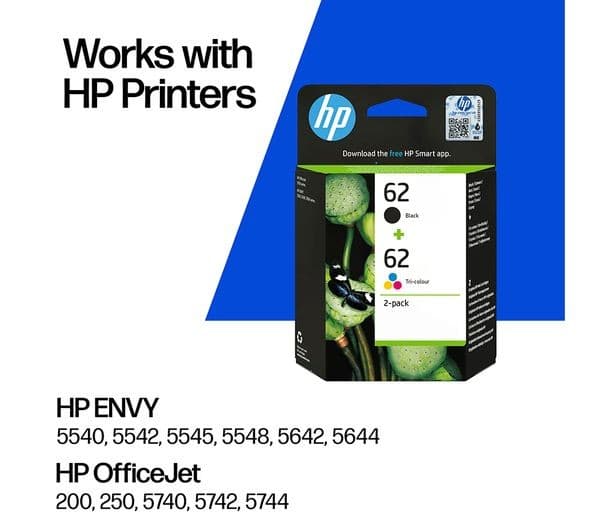 HP 62 - 2-pack - pigmented black, colour (cyan, magenta, yellow) - original - ink cartridge - Image 2