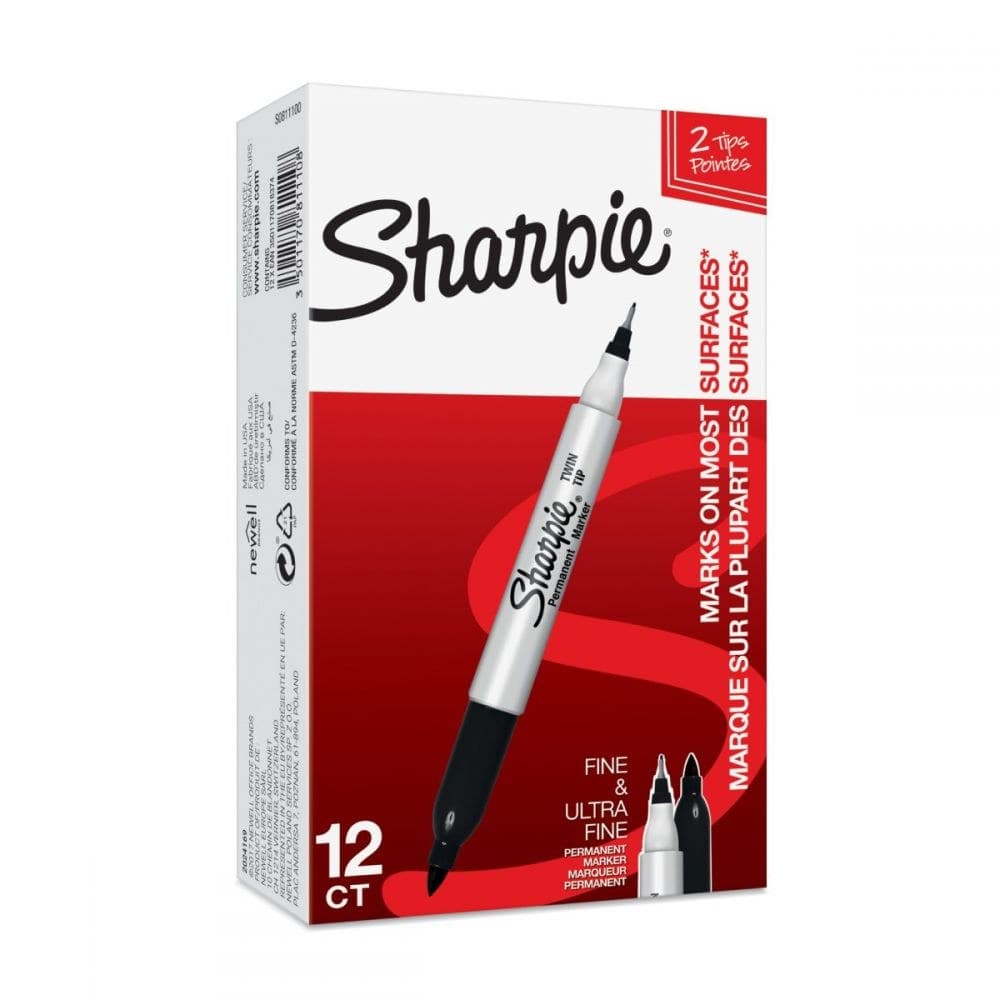 Sharpie S0811100 Twin Tip Black Pens Box of 12 - Image 1