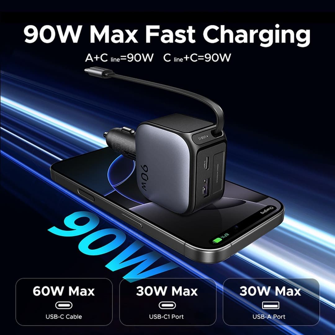 UGREEN 90W Car Charger with 60W Retractable USB-C Cable - Image 5