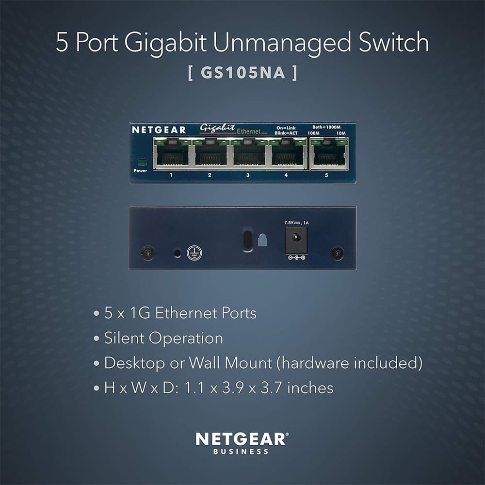 NETGEAR GS105 Unmanaged Gigabit Ethernet 5 Ports Network Switch - Blue - Image 3