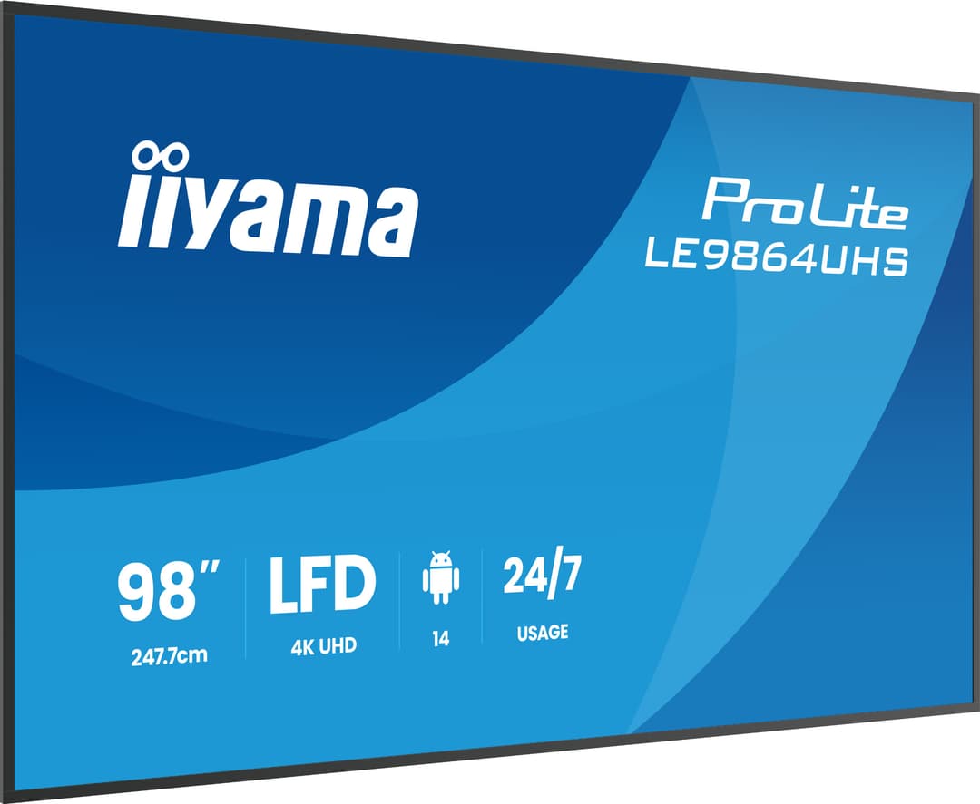 iiyama LE9864UHS-B1AG Signage Display Digital signage flat panel 2.49 m (98") Wi-Fi 500 cd/m² 4K Ultra HD Black Built-in processor Android 24/7 - Image 1
