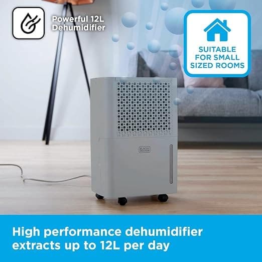 BLACK+DECKER 12L Dehumidifier,4 Modes, Quiet Operation, 2.1L Water Tank, 24-Hour Timer, - Grey - Image 3
